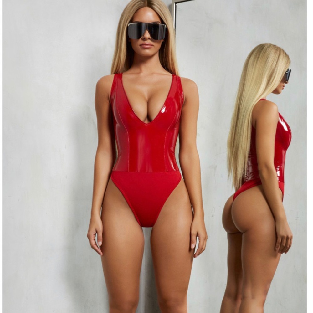 Skin Deep Red Vinyl Bodysuit